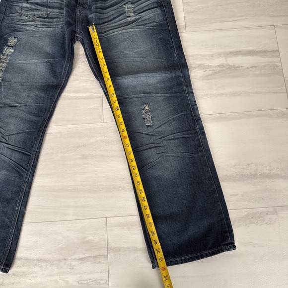 Rare VTG Blue Gear BG Premium Distressed  Baggy Hip Hop Y2K Denim Jeans 40x32 - Picture 6 of 11